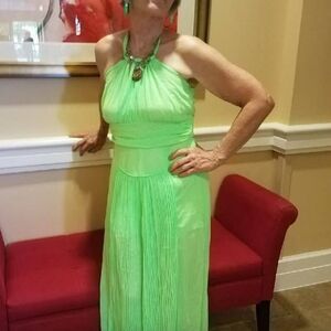 Elegant Green Halter Maxi Split Skirt Jumpsuit